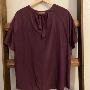Loft Purple Top Blouse w/ Flounce Sleeves